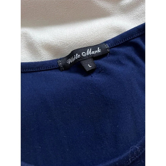 navy blue scoop neck tiered dress maxi L Soft Stretchy Comfortable Classic Style - Picture 3 of 5